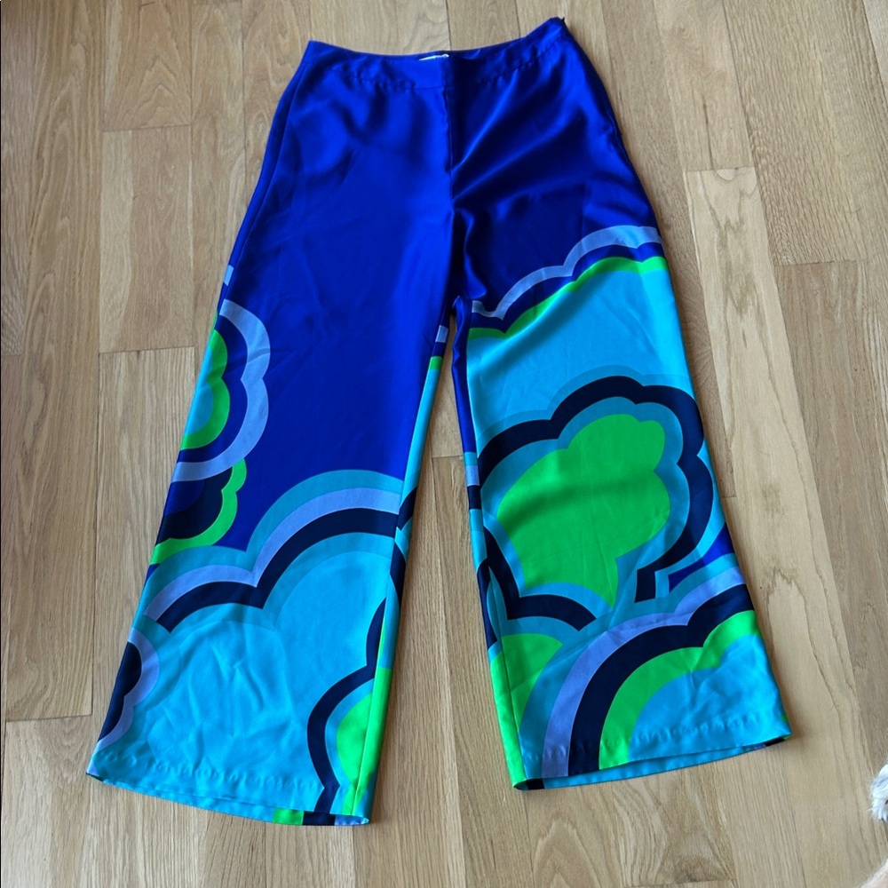 Trina Turk Blue and Green Wide Leg Pants